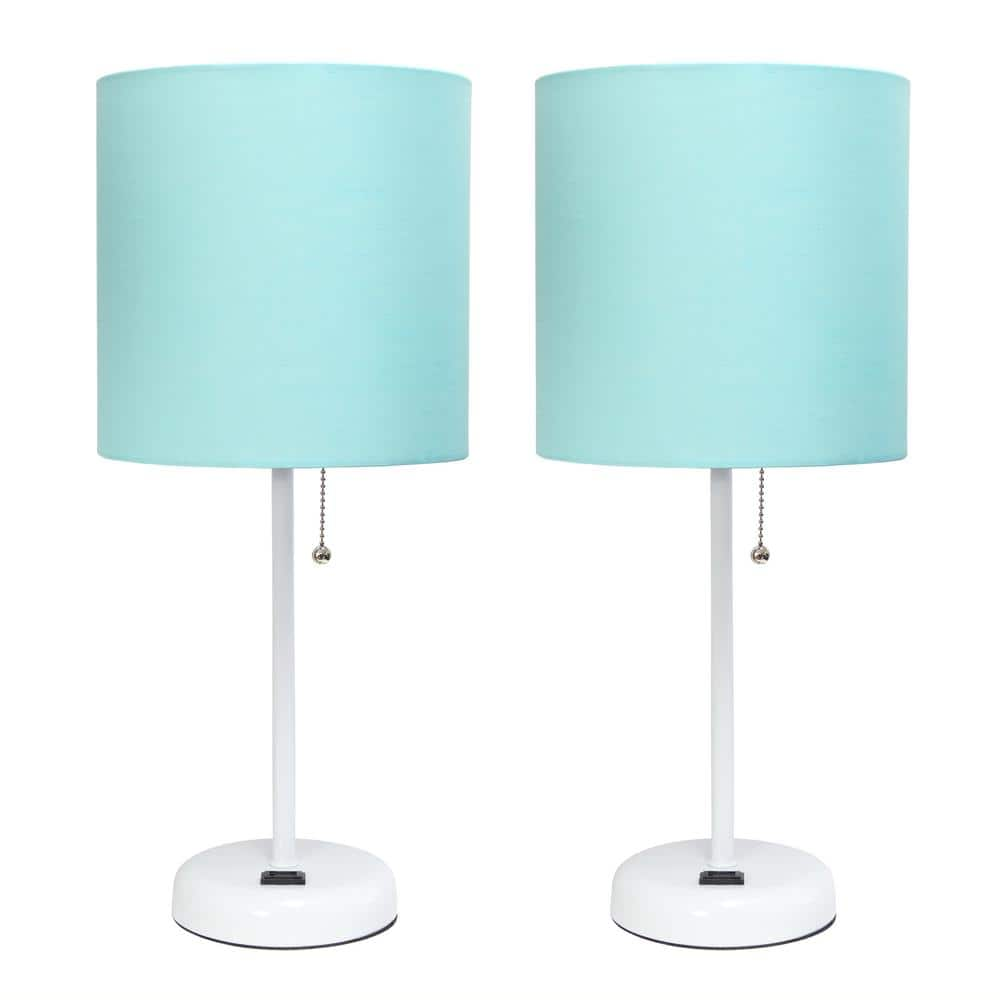 Simple Designs 19.5 in. 2 Pack Aqua White Stick Table Desk Lamp Set for ...