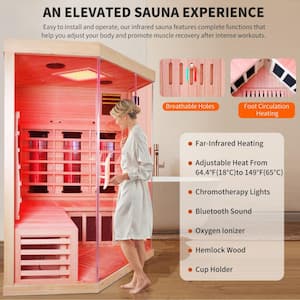 Felixo 2-Person Indoor Canadian Hemlock Pentagonal Infrared Sauna with 9 Carbon Crystal Heaters and Chromotherapy Lights