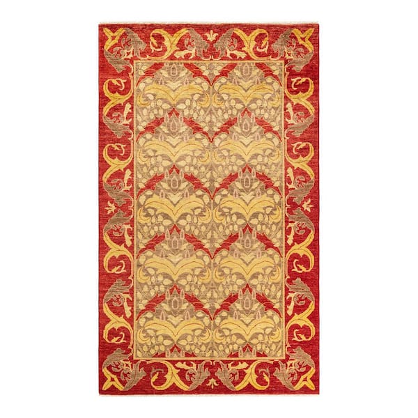 Arts and Crafts 5 ft. x 8 ft. Green Floral Wool Indoor Area Rug