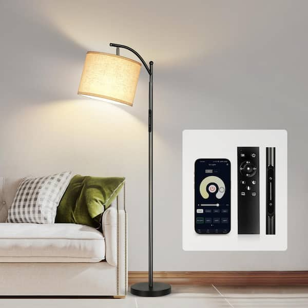 BICIK 63 in. Black 1-Light Smart Dimmable Arc/Arched Floor Lamp with ...