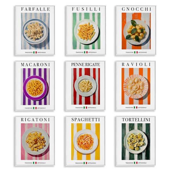 Traditional Pasta Plates Cuisine by Andreas Magnusson 9 Piece White Framed Food Giclee Art Print 14 in. x 11 in.