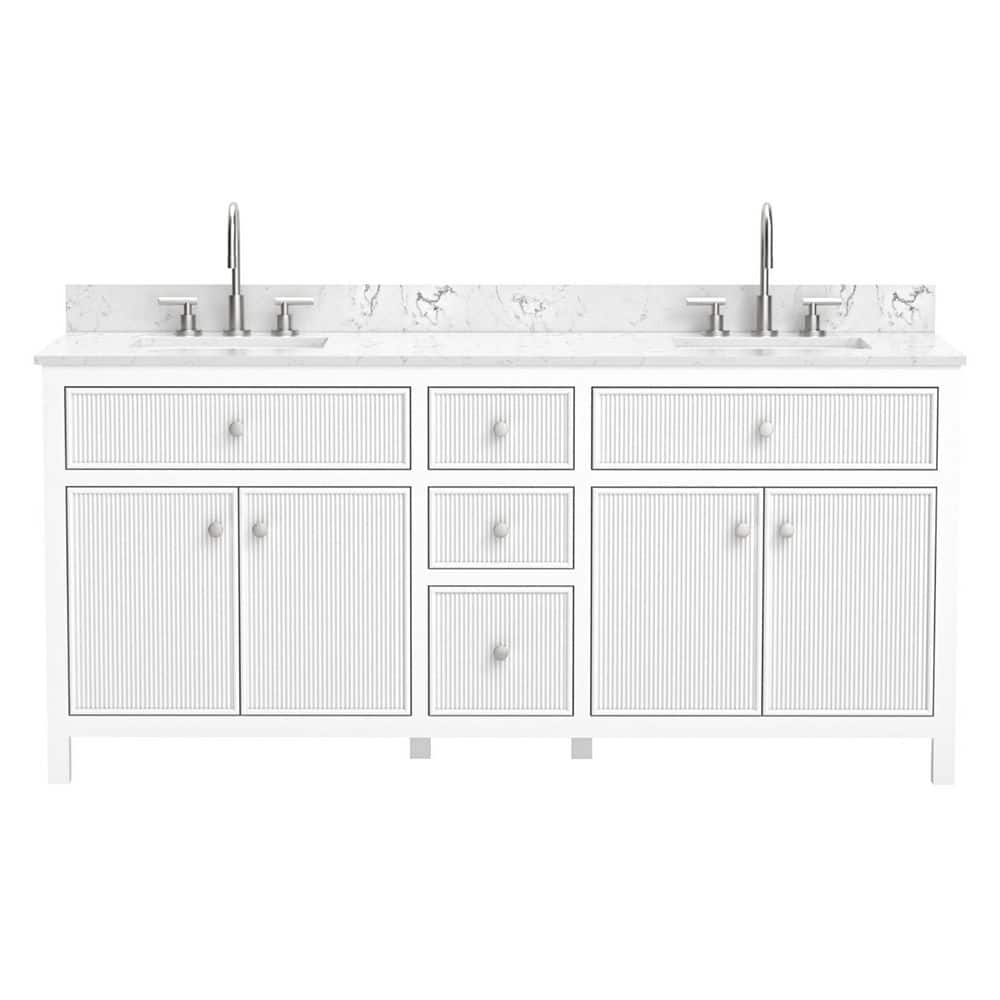 Vanta 72 in. Double Sink Freestanding White Bath Vanity with Carrara White Quartz Top Backsplash Included price history on PriceWatchPro