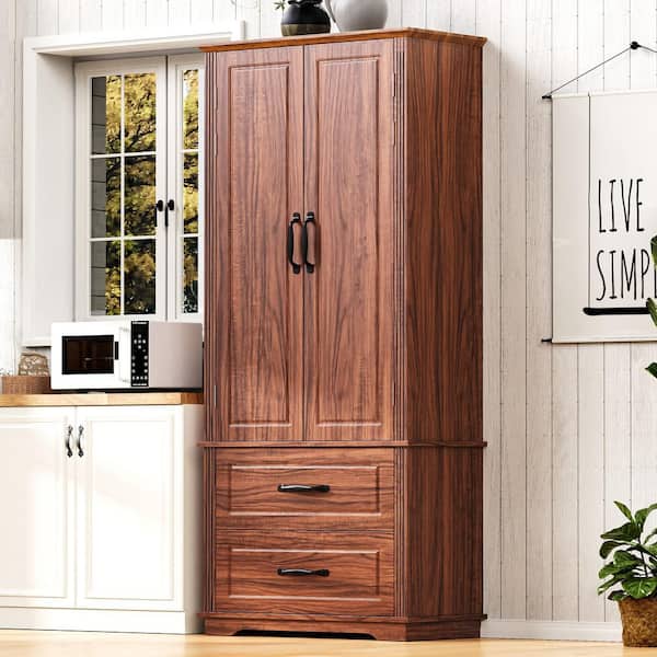 Oasis Brown 30.3 in. W x 15.8 in. D x 71 in. H, Embossed Texture Freestanding Kitchen Cabinet