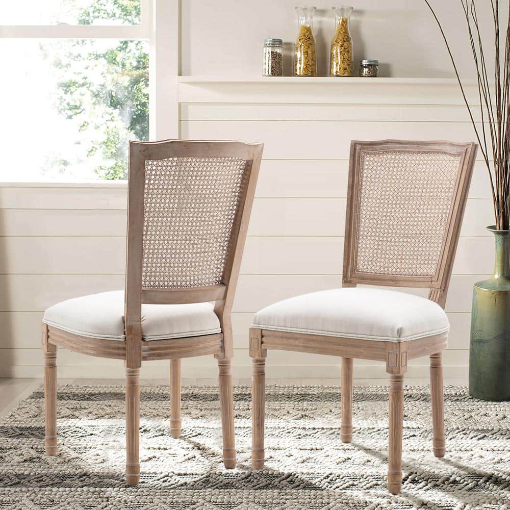 Beige High Back Rattan and Cane Side Chair Set