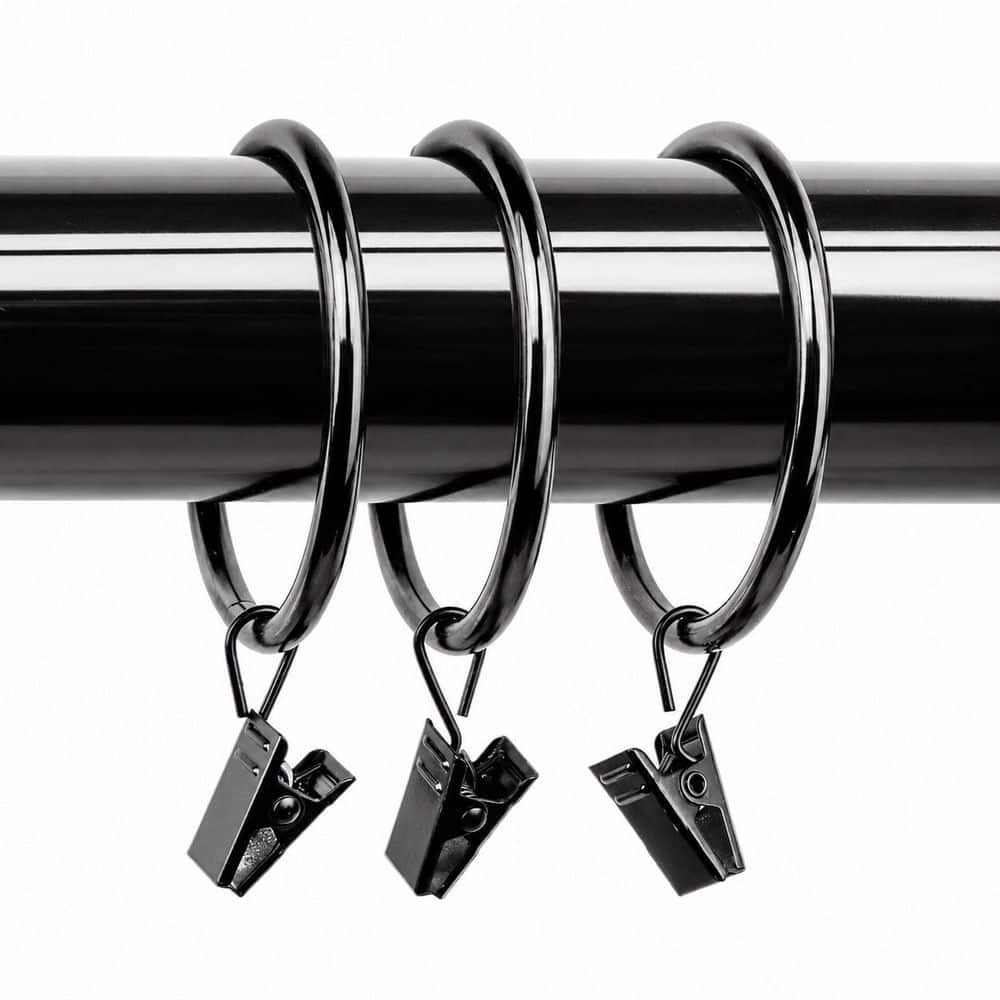 Window Clip Rings Rod Desyne Black Nickel 2 in. Diameter Curtain Rings with Clips (Set of ...