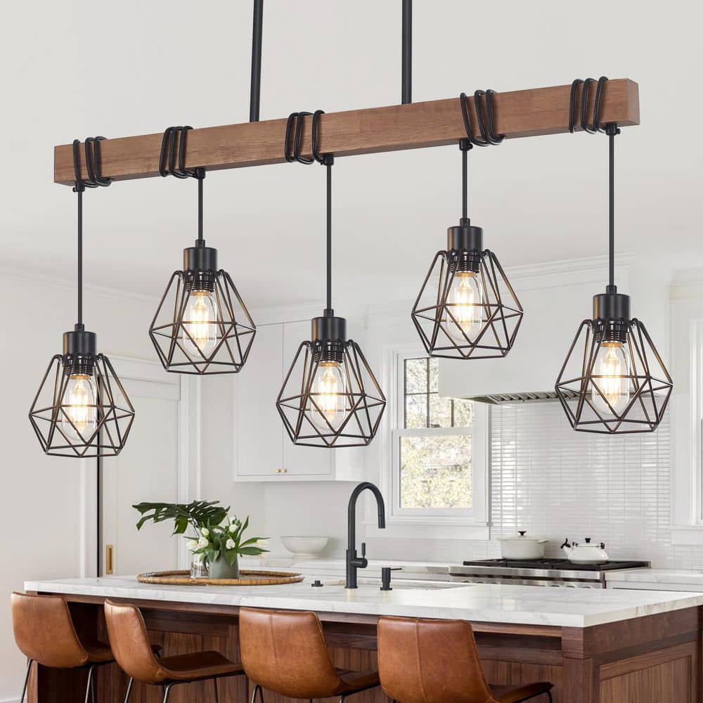 リナリ・:*mahalo.:*☆ ZSMIHDOH 5-Light Rustic Farmhouse Metal and Wood Kitchen