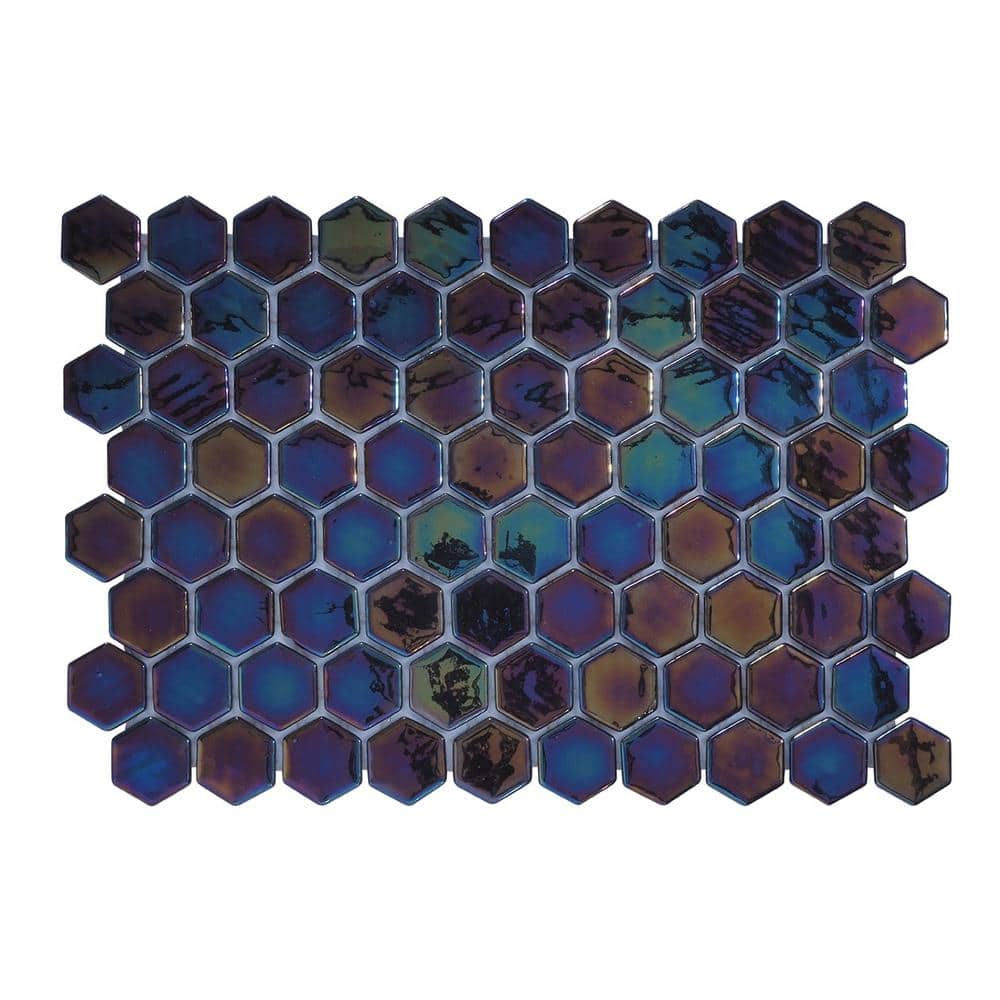Glossy Midnight Black and Blue Hexagonal Glass Mosaic Tile