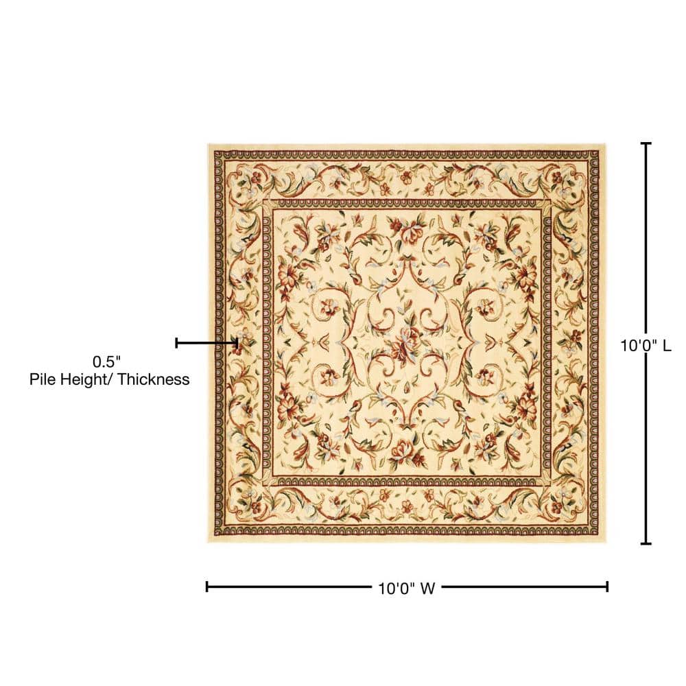 Ivory Floral Tufted Synthetic Square Area Rug