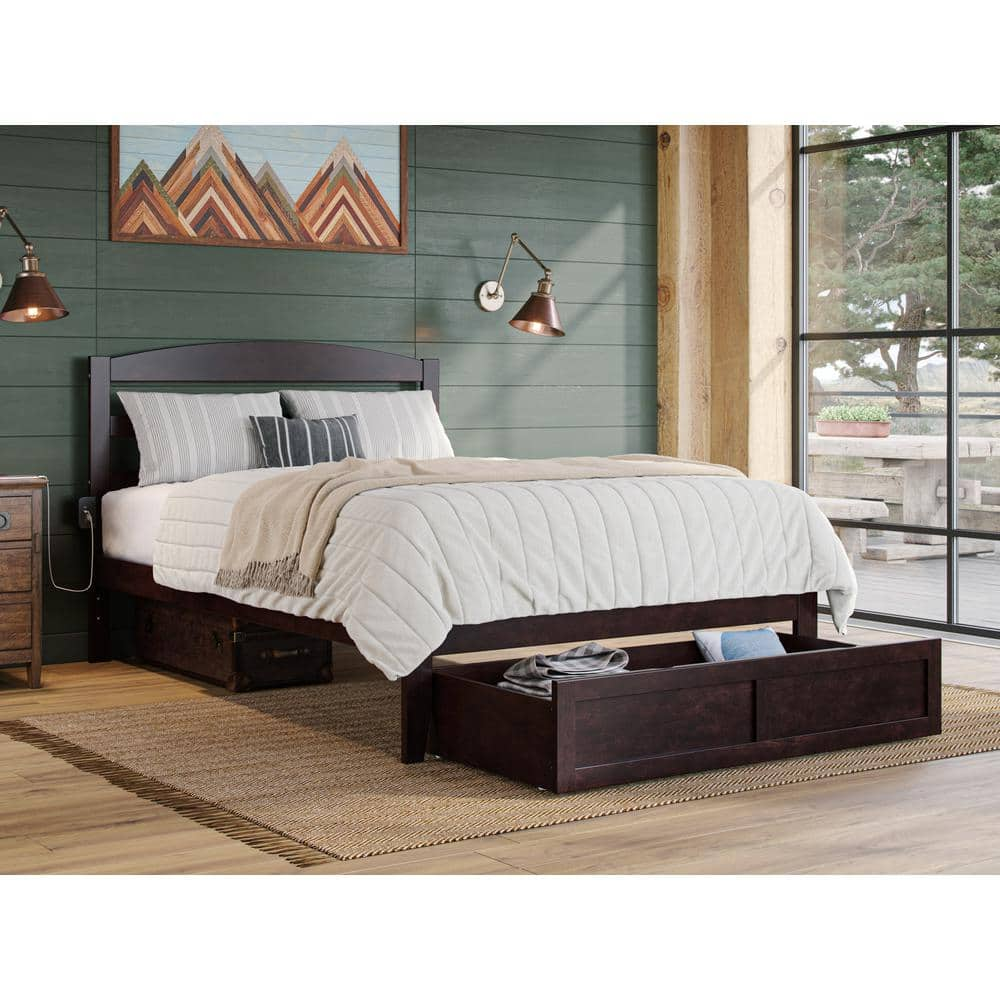 AFI Warren, Solid Wood Platform Bed with Foot Drawer, Full, Espresso ...