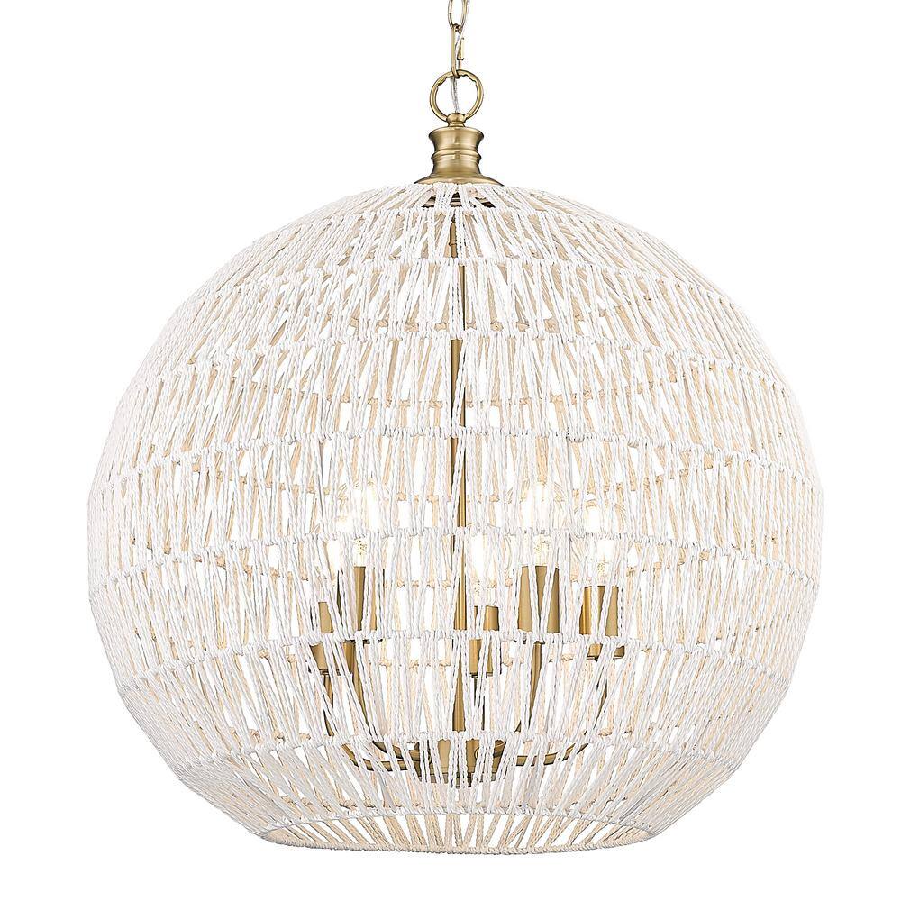 Florence 5-Light Pendant with White Raphia Rope and Bronze Finish