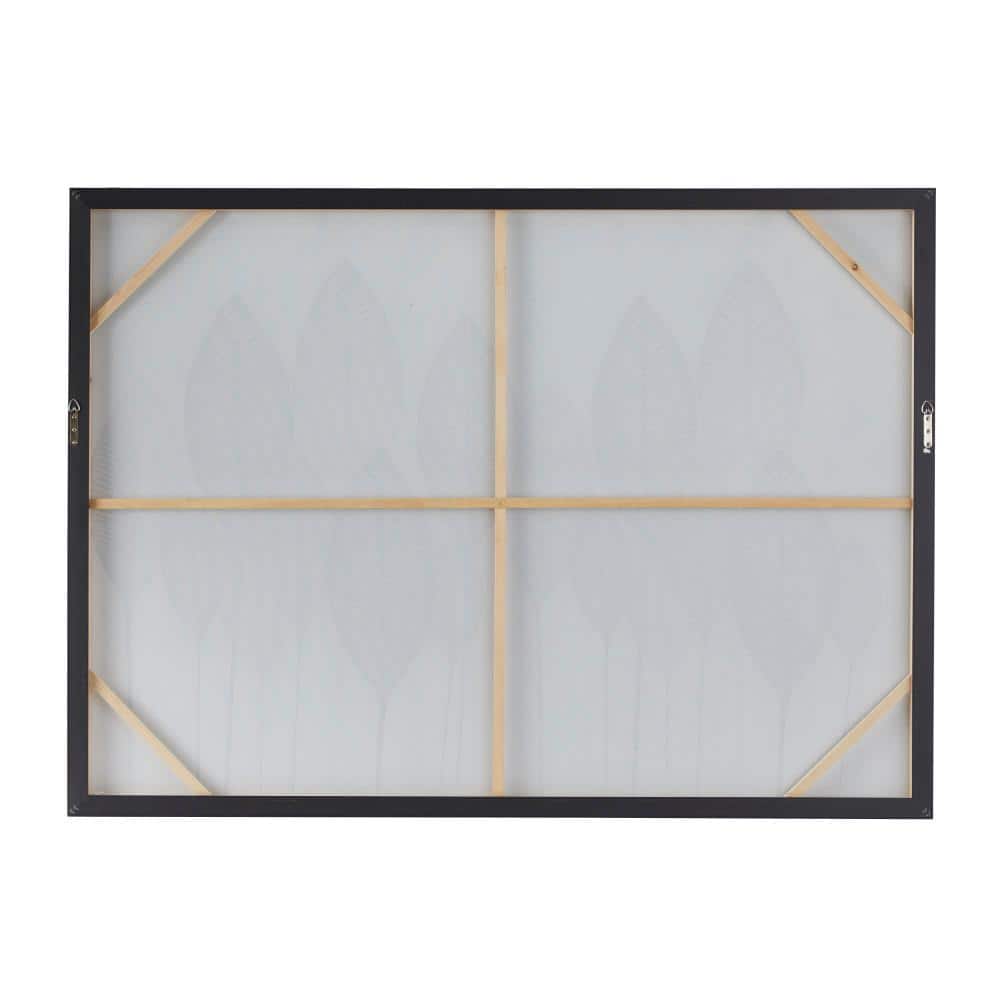 Gray and Black Abstract Leaf Canvas Wall Art with Silver Frame