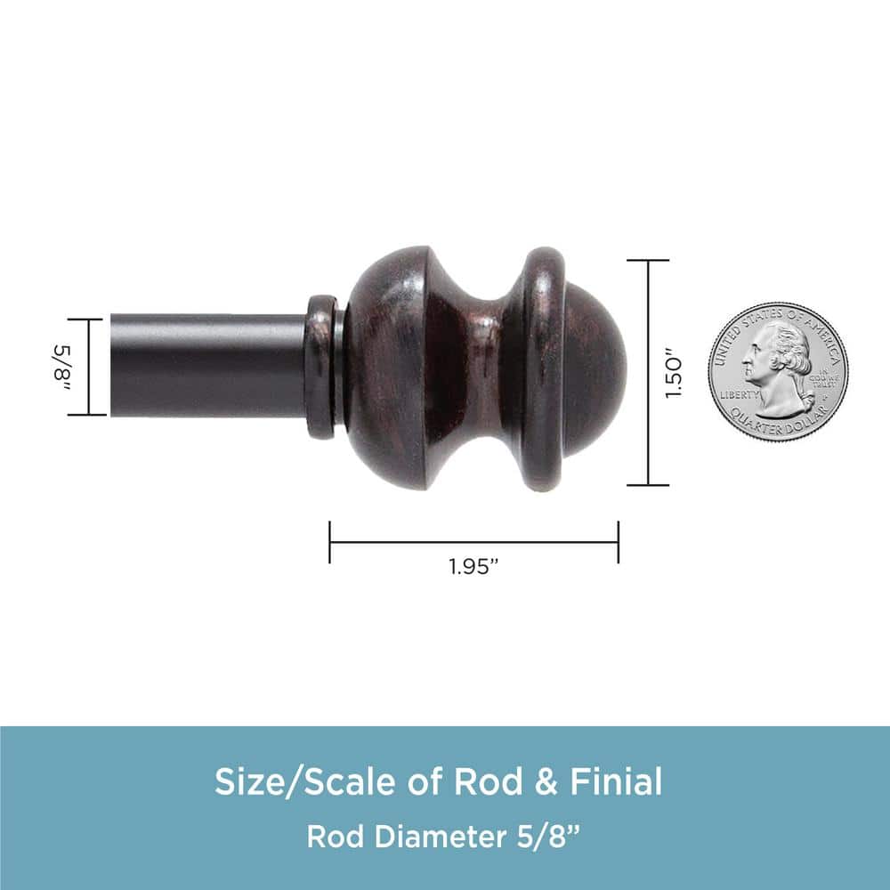 Antique Rust Adjustable Single Curtain Rod with Finials, 28'' - 48''