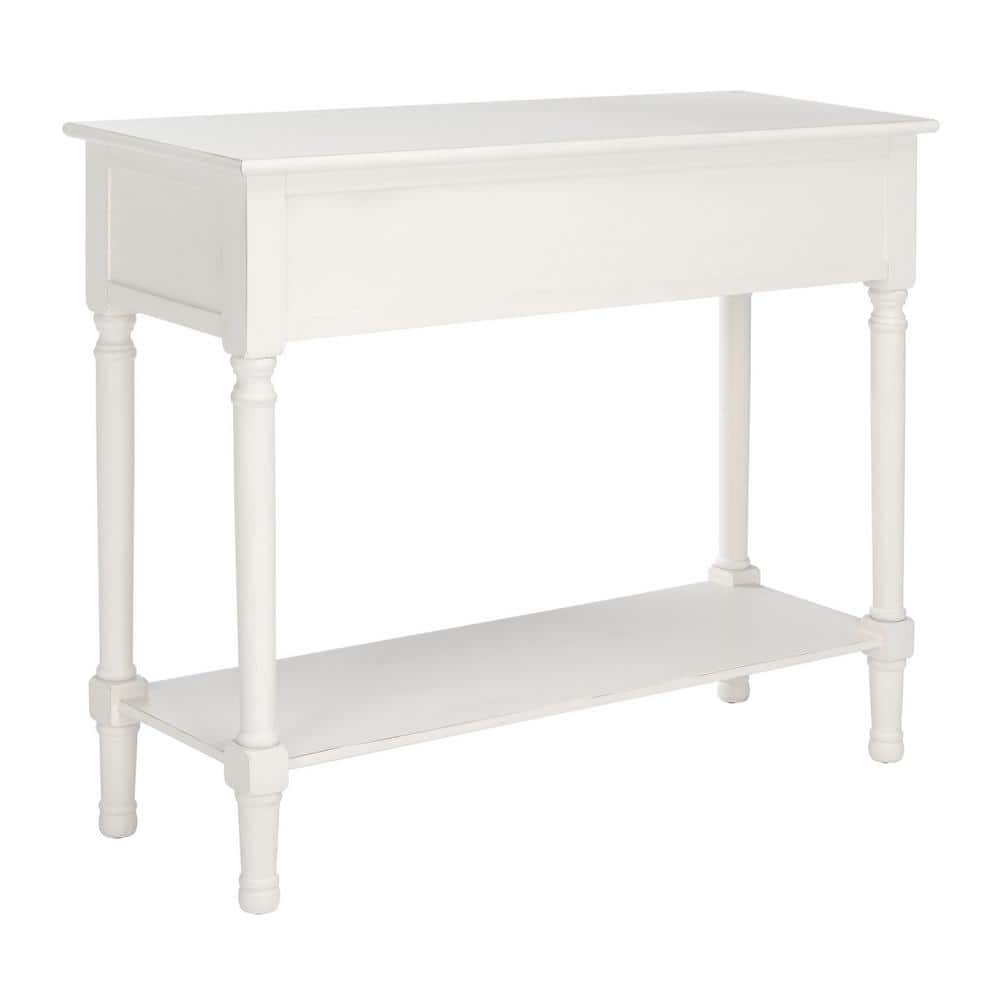 Distressed White Carved Wood Hallway Table with Storage
