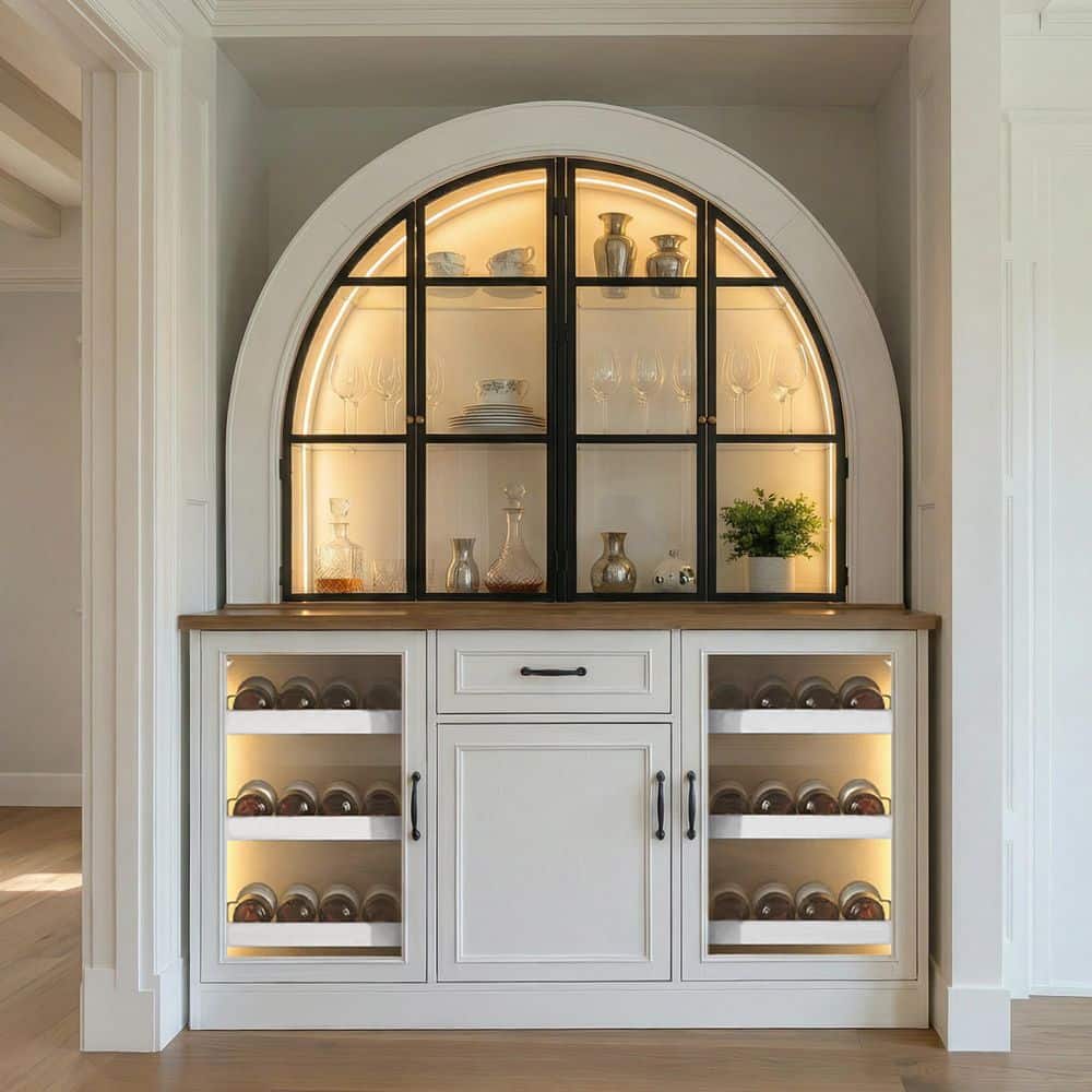 FUFU&GAGA 24-Bottle White 63 in. W Wine Cabinet with Glass Doors