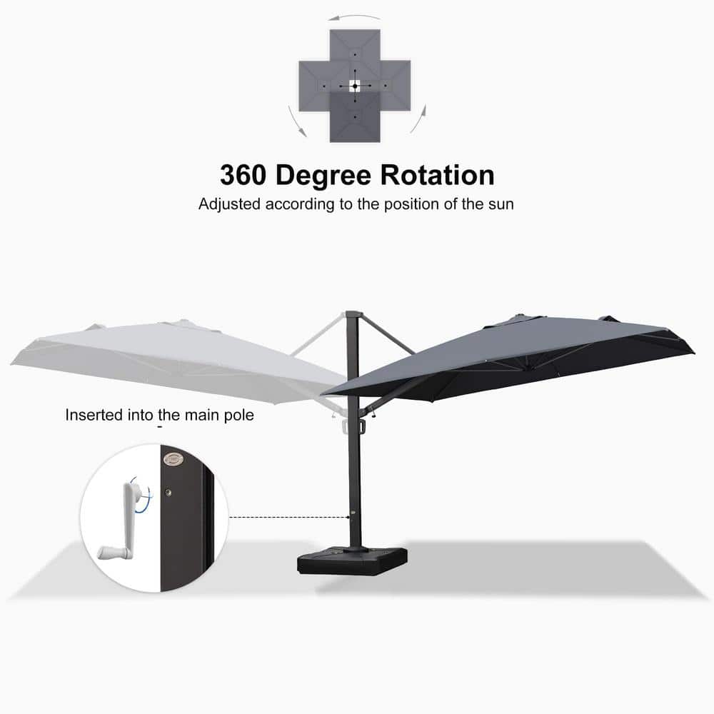 Large Gray Aluminum Cantilever Patio Umbrella with Stand