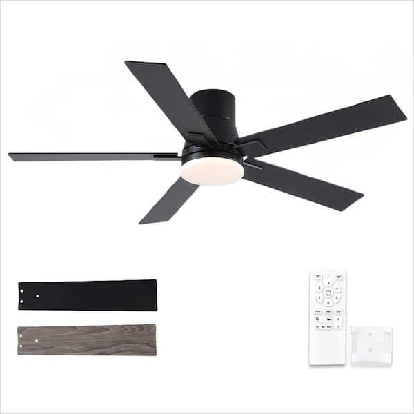 Amice 52 in. Indoor Matte Black Standard Flush Mount Ceiling Fan with Integrated LED, Quite DC Motor and Remote Control
