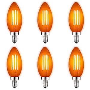 40-Watt Equivalent E12 Base LED Candle Light Bulb, 4.5-Watt, Colored Glass Candelabra Bulb, UL Listed in Orange (6-Pack)