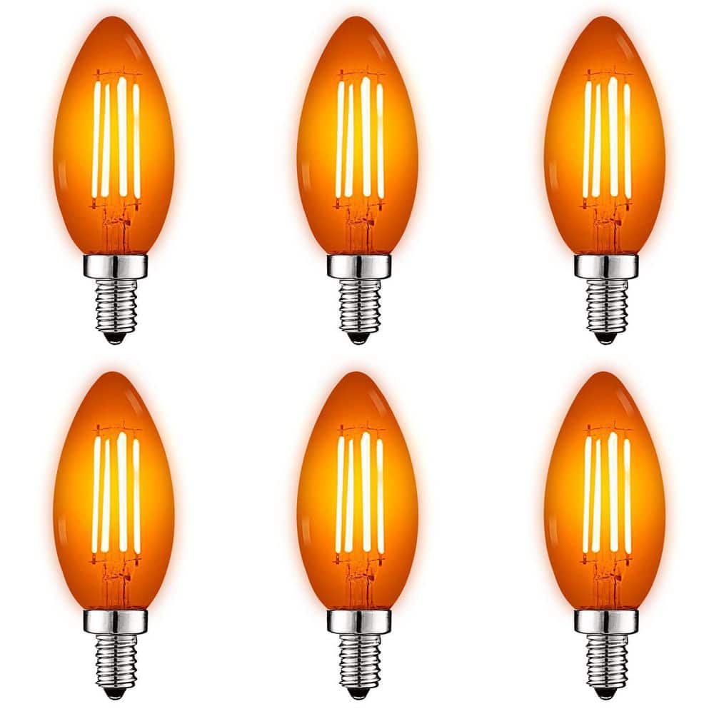 40-Watt Equivalent E12 Base LED Candle Light Bulb, 4.5-Watt, Colored Glass Candelabra Bulb, UL Listed in Orange (6-Pack) price history on PriceWatchPro