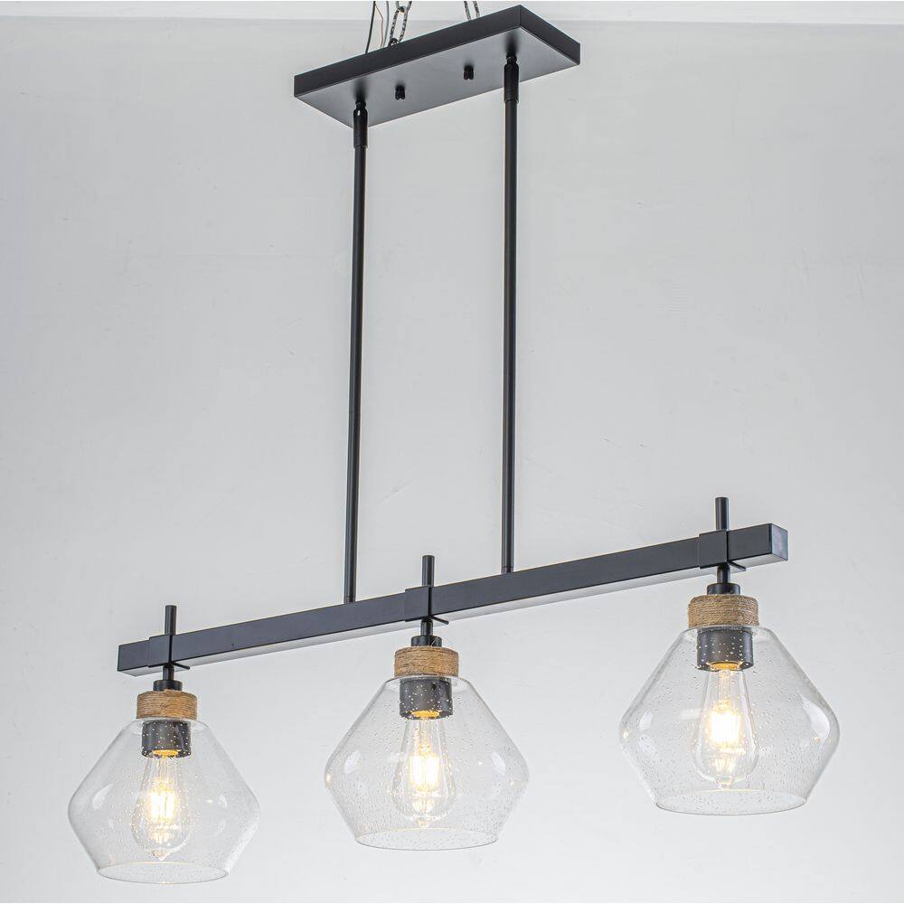 33 in. 3-Light Matte Black Linear Pendant Light with Seeded Glass Shades, Modern Farmhouse Kitchen Island Lighting price history on PriceWatchPro