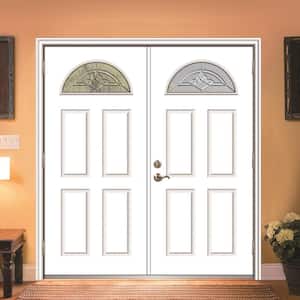 60 in. x 80 in. Grace Left-Hand Inswing Fan-Lite Decorative Primed Fiberglass Prehung Front Door on 4-9/16 in. Frame