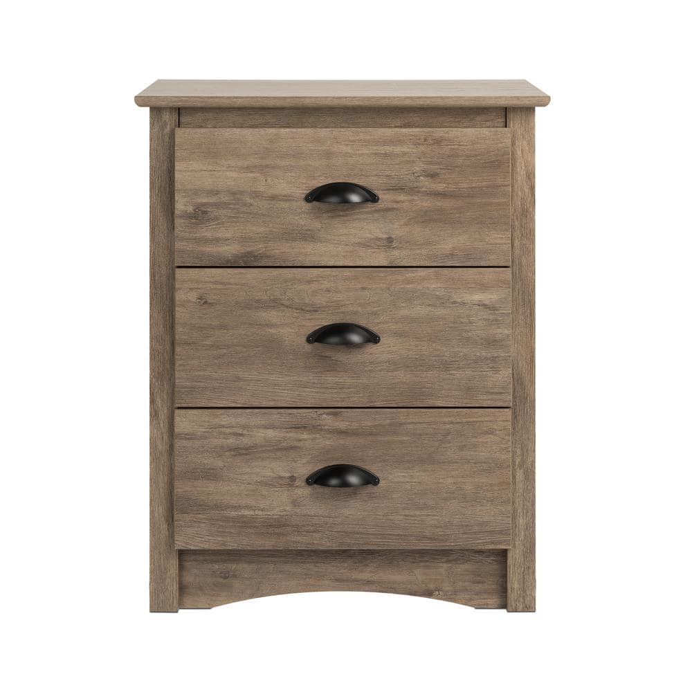 Drifted Gray 3-Drawer Tall Nightstand with Black Handles
