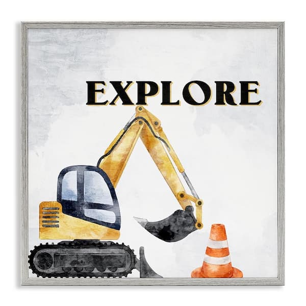 Stupell Industries Explore Construction Vehicle by Kim Allen Gray Framed Typography Giclee Art Print 12 in. x 12 in.