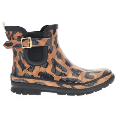Women's Leopard Chelsea Rubber Boot - Black size 11