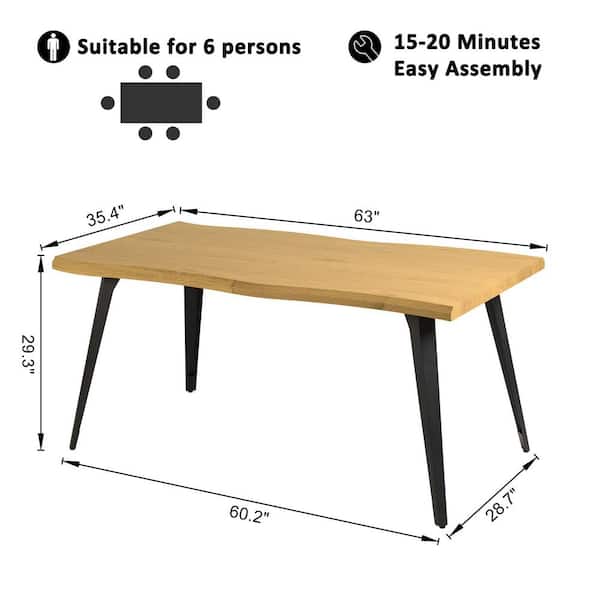 Homy Casa Lancelot Lt Oak Wood Top 63 in. 4 Legs Rectangle