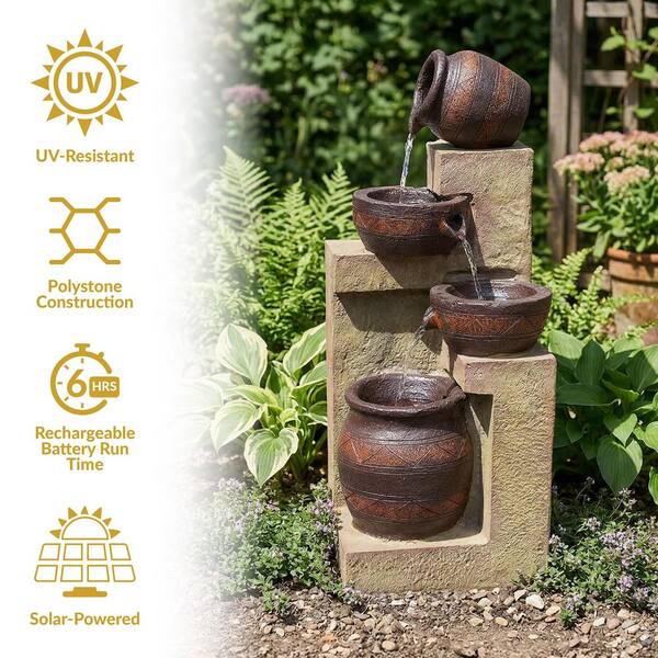 Sunnydaze 30 in. Terra Bowls Solar with Battery Backup Outdoor