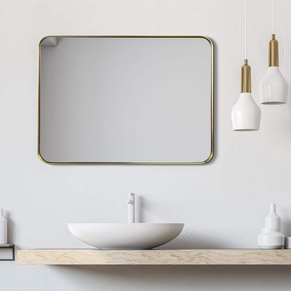 Rectangular Silver and Gold Stainless Steel Wall Mirror, 22" x 30"