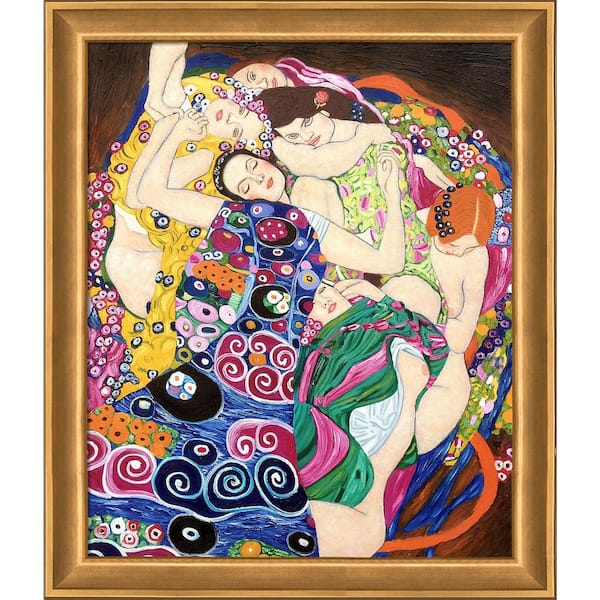 LA PASTICHE The Virgin (GK) by Gustav Klimt Muted Gold Glow Framed People Oil Painting Art Print 24 in. x 28 in.