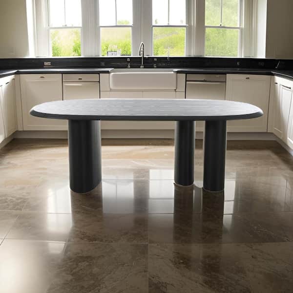 Benjara Cid Sami Black Wood 86.6 in. Pedestal Open Dining Table Seats 6