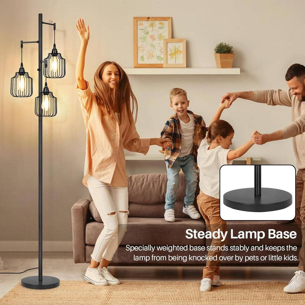 Black Industrial Dimmable Metal Torchiere Floor Lamp with Edison Bulbs