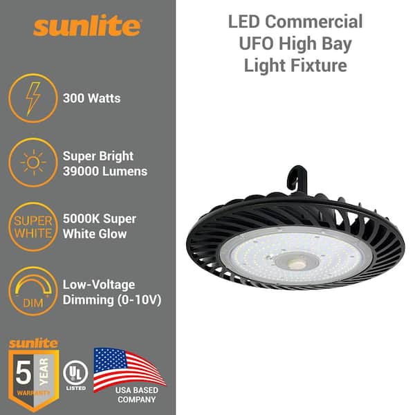 Sunlite 12.3 in. 750-Watt Equivalent Integrated LED Dimmable Black High Bay UFO Light 5000K 39000 Lumens, UL Listed, IP65