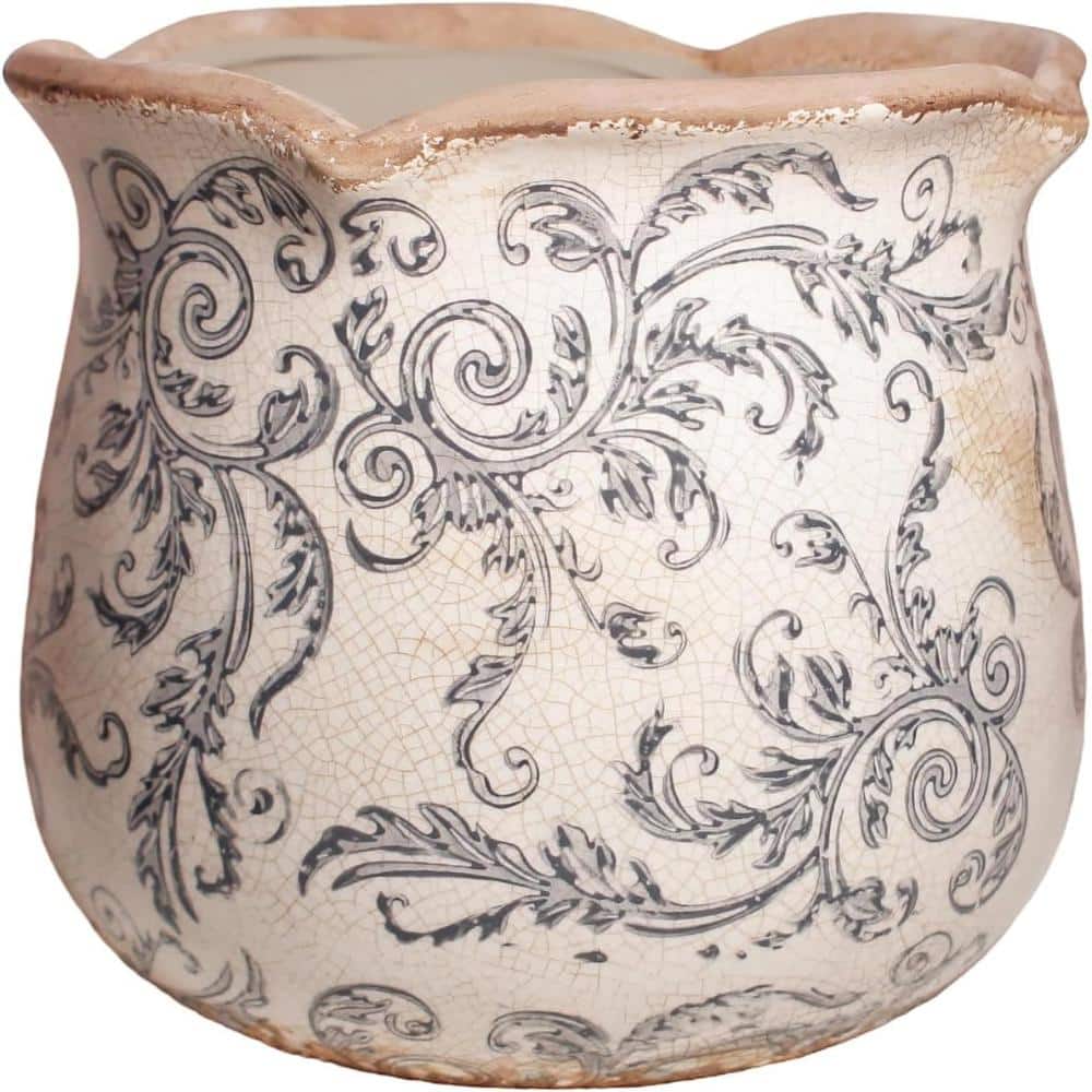 "Gray Swirl Crackle Glaze Vintage Ceramic Plant Pot 6.11"", Tuscan Indoor Planter with Drainage Hole" price history on PriceWatchPro
