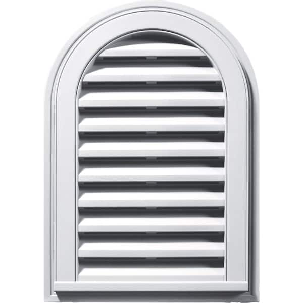 Builders Edge 14 in. x 22 in. Round Top White Plastic Built-in Screen Gable Louver Vent