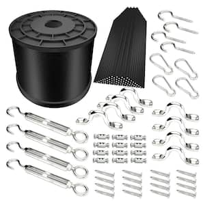 Black Stainless Steel String Light Hanging Kit with 164 ft. Cable Turnbuckle Hooks Twist Ties and More