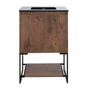 23.6 in. W x 18.9 in. D x 33.8 in. H Single Sink Freestanding Bath Vanity in Rose Wood with Black Quartz sand Top