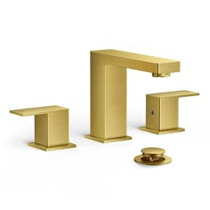 Square handle Double-Handle Bathroom Faucet with Pop-Up Drain 3-Hole Vanity Sink Faucet Spout in Gold