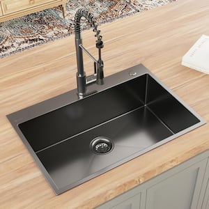 30 in. Drop-In Single Bowl 18 Gauge Gunmetal Black Stainless Steel Kitchen Sink