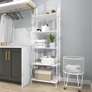 73 in. H White Indoor Outdoor Tall Folding 5 Shelves Scroll Bakers Rack