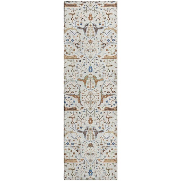 Mayfield Premium Machine Washable Abstract AMF2250 Ivory 2 ft. x 7 ft. Runner Rug