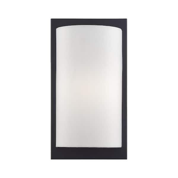 Livex Lighting Brenton 6 in. 1-Light Black ADA Wall Sconce with Off-White Fabric Shade