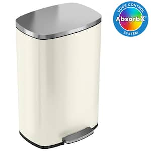SoftStep 13.2 Gal. Ivory White Stainless Steel Trash Can with Odor Control System and Inner Bucket for Office,Kitchen