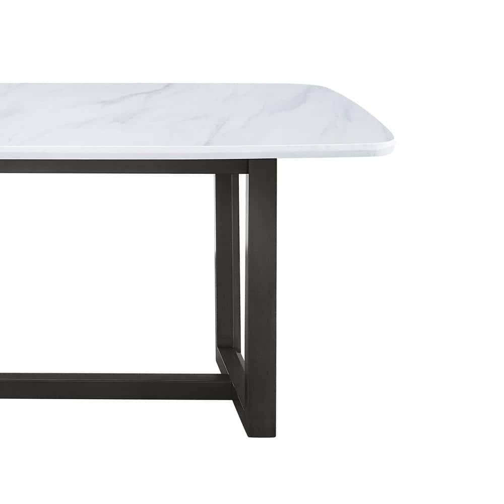 Transitional Weathered Gray Wood & Marble Rectangular Dining Table