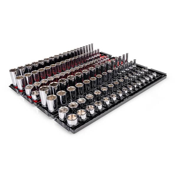 3/8 in. Drive Extra-Shallow Shallow Semi-Deep, and Deep 6-Point Socket Set with Rails and Trays, 136-Piece (SAE/Metric)