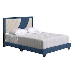 Sail Away Upholstered Linen Platform Bed, Full, White/Blue