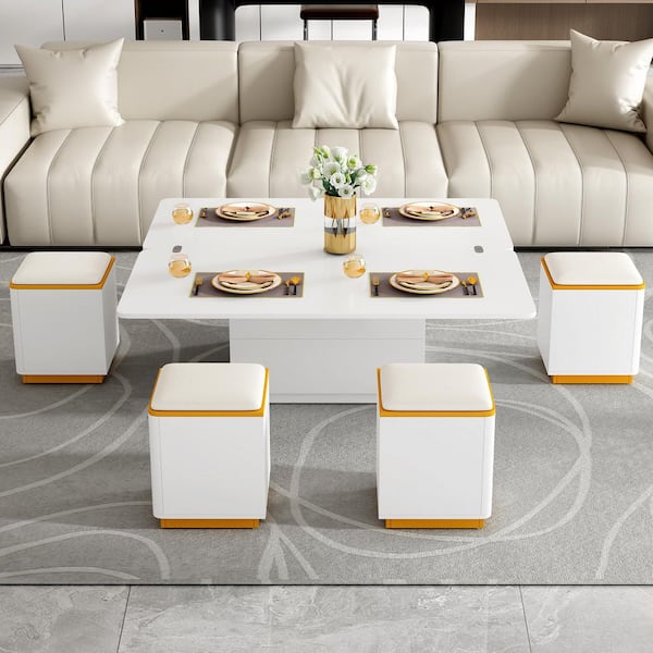 Harper & Bright Designs White 47.2 in. Modern Rectangle Lift-Top