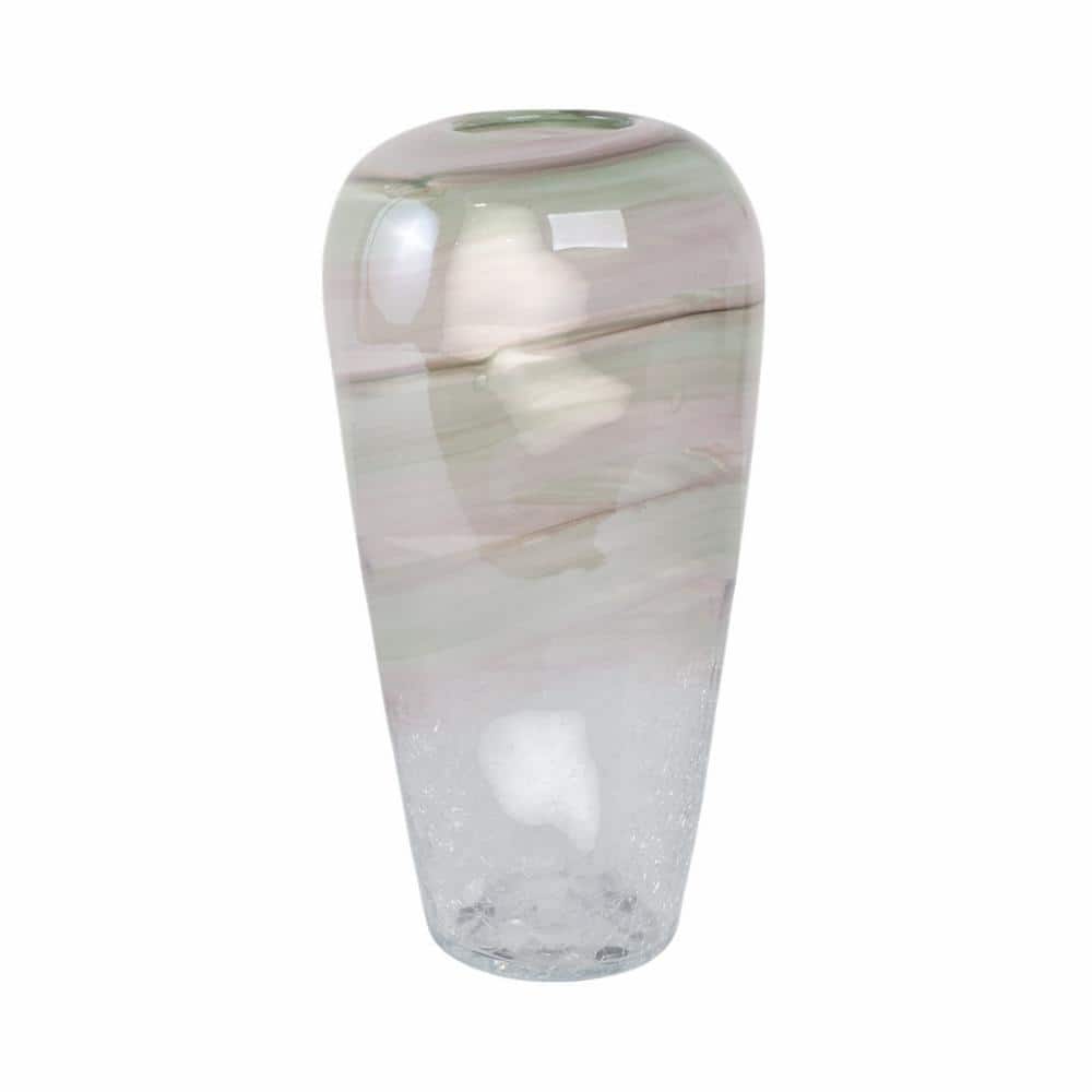 12" Crackled Clear and Green Glass Vase