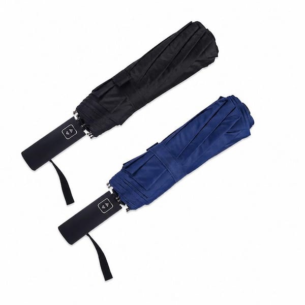 Windproof Double 10‑Rib, Auto Open Close, 46 in. Travel Portable Umbrella, Blue and Black, Waterproof Sun‑Protection